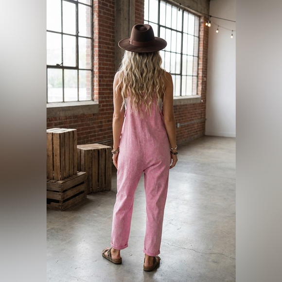 NWT Washed Pink Boho Pocket Harem Jumpsuit Jumper - Picture 4 of 5